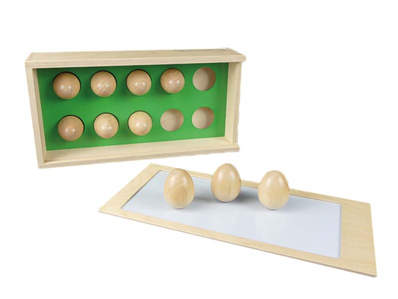 houten eierdoos met 10 magnetische eieren