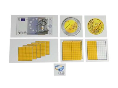 euro-waarde-kaarten t/m €10. Leren rekenen met geld.