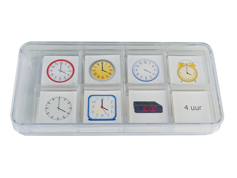 klokbeelden set. Rekenmateriaal om klokkijken inzichtelijk aan te leren. Digitale klok, allerlei soorten analoge klokken.