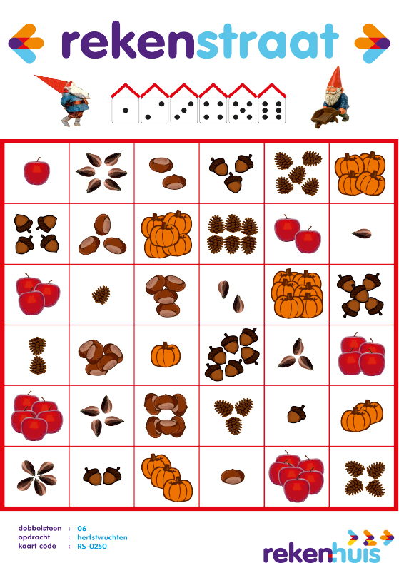 Rekenstraatje is een automatiseringsspel met het thema herfst. Geschikt voor groep 1 en 2.